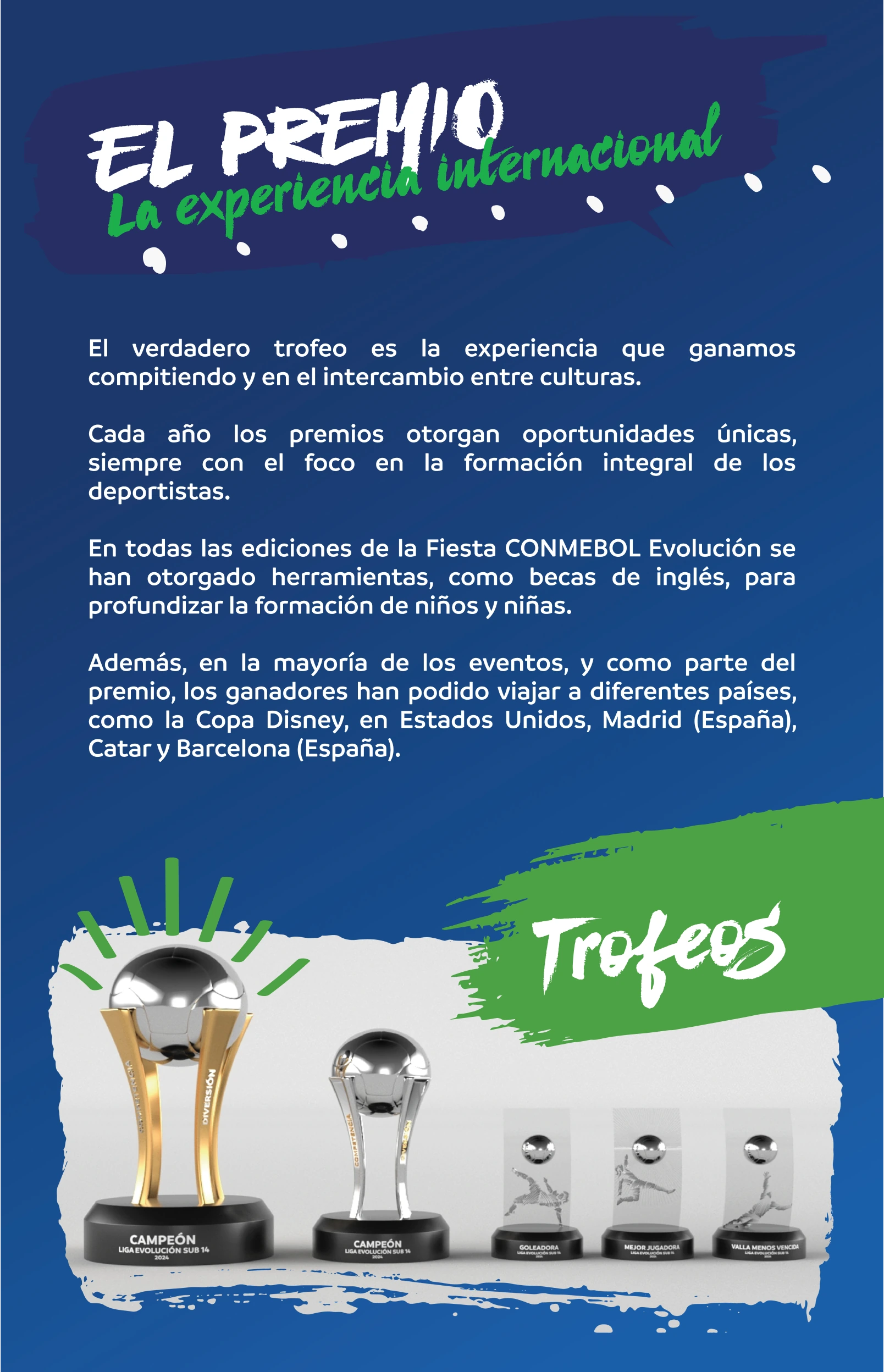 El premio — La experiencia internacional y trofeos