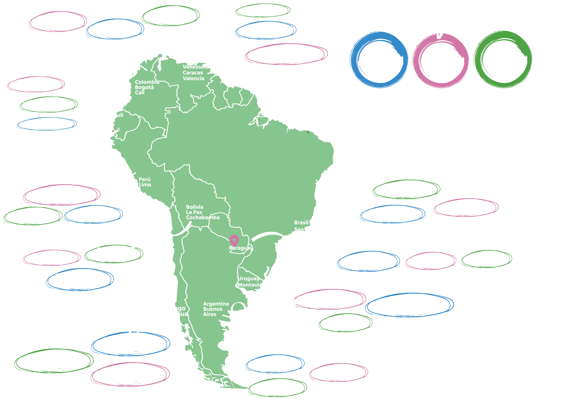 Mapa de equipos clasificados por país