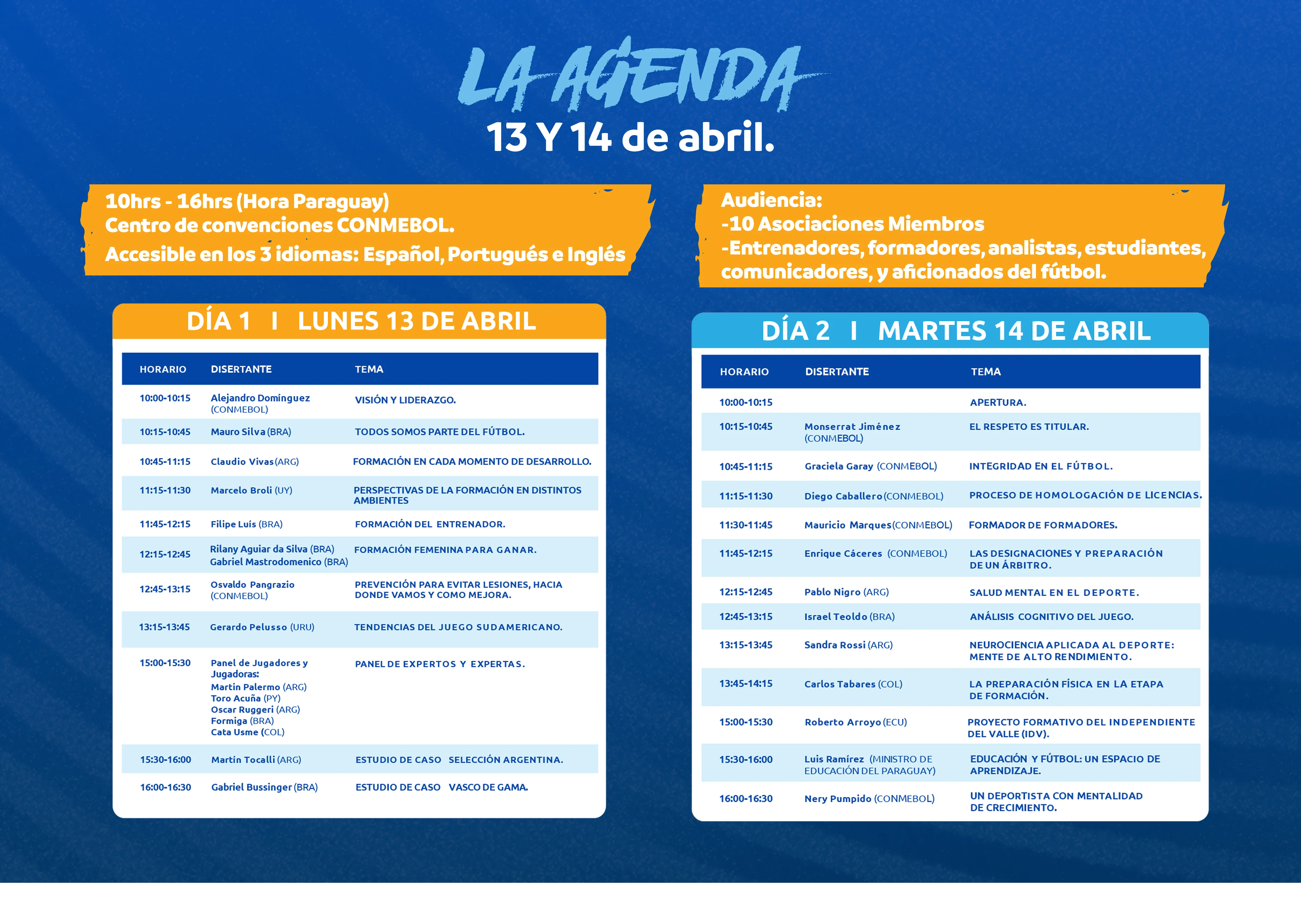 La agenda — 13 y 14 de abril