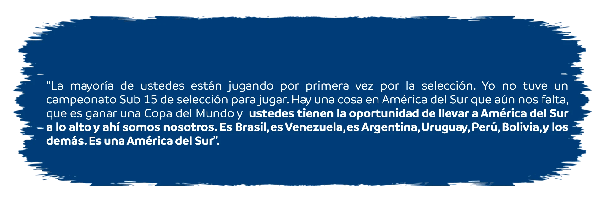 La mayoría de ustedes están jugando por primera vez por la selección. Ustedes tienen la oportunidad de llevar a América del Sur a lo alto.
